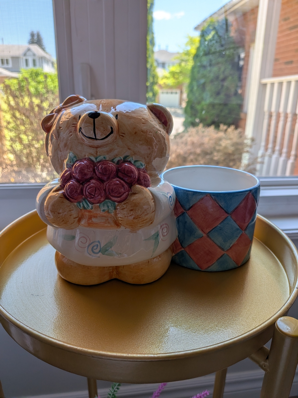 RARE FIND- Vintage 1980s Ceramic Bear Piggy bank  with Pen Holder Cup